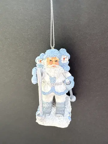 Santa Skiing with Buddies on Back Ornament